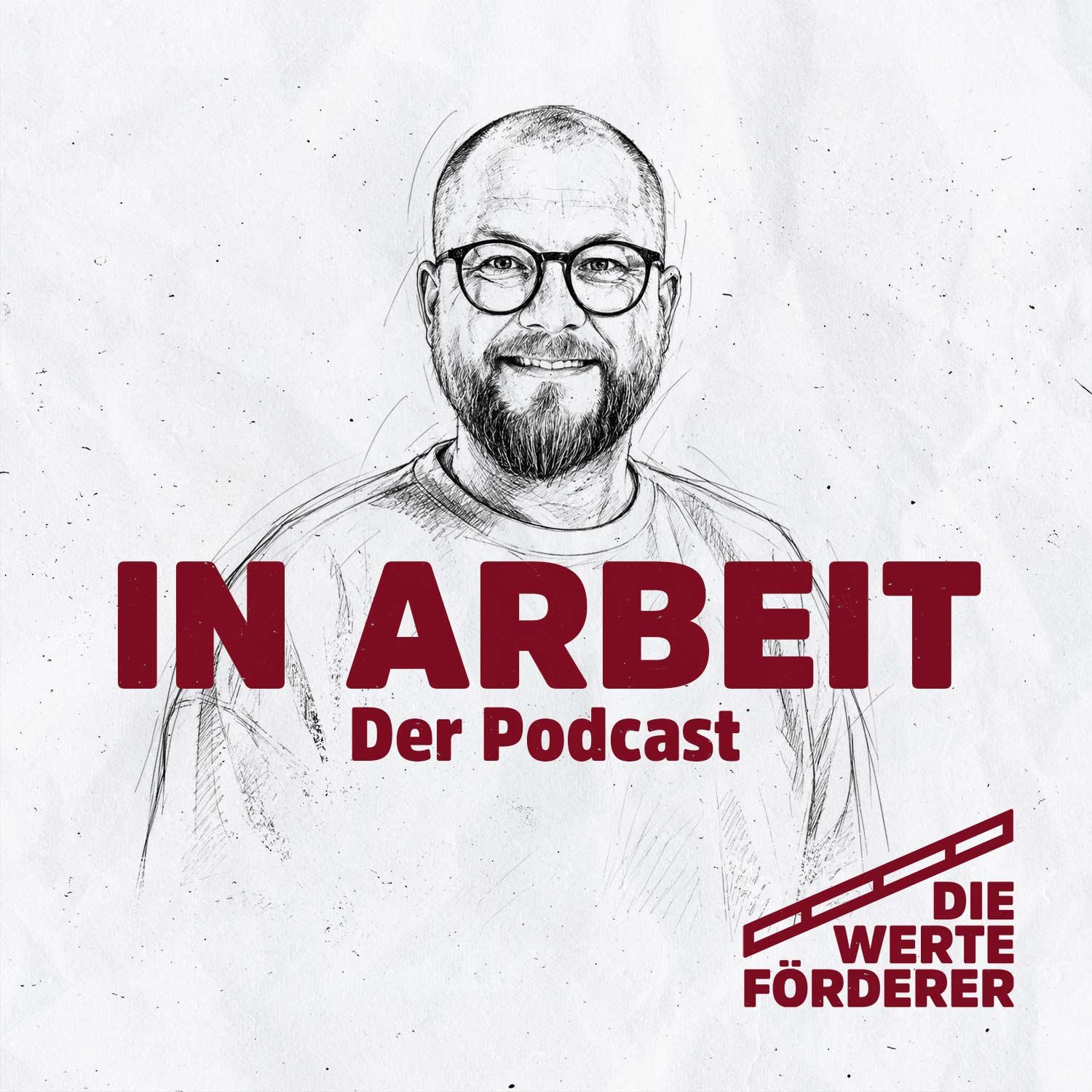 Cover des Podcasts „In Arbeit“: gezeichnetes Porträt von Sebastian-Matthias Skotnik