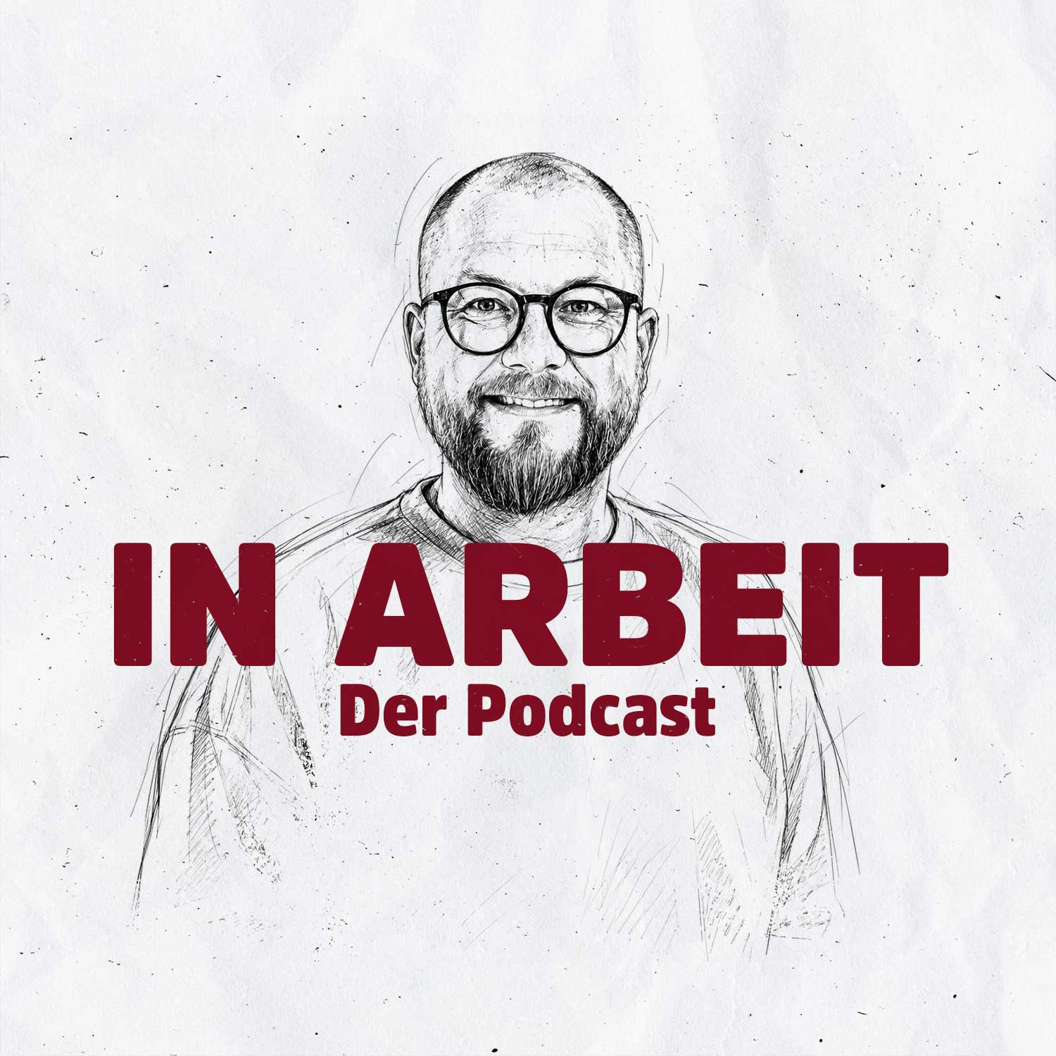 Cover des Podcasts „In Arbeit“: gezeichnetes Porträt von Sebastian-Matthias Skotnik